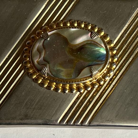 Vintage BELT BUCKLE gold silver tone ABALONE shell EUC Men or women UNIQUE - Picture 2 of 4